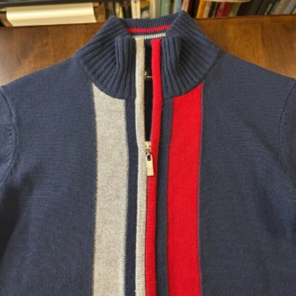 Neve Natalie Full Zip Sweater Ski Navy Blue Red Gray Stripe Ski 100% Wool Size S - Picture 4 of 8